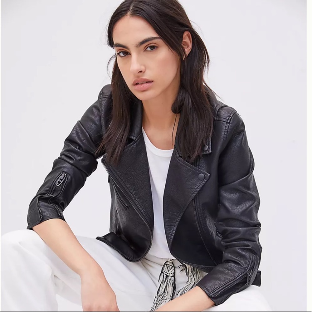 Anthropologie Black Faux Leather Moto Jacket